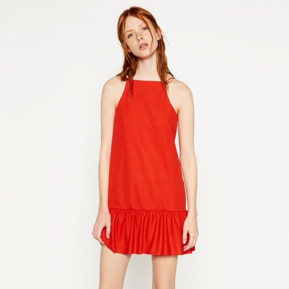 NWT Zara Red Dress with Ruffle Hem